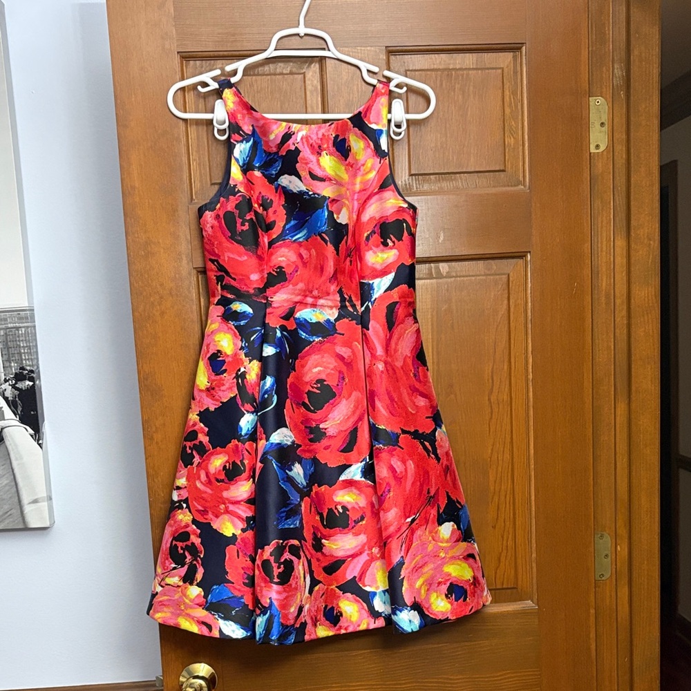 Floral Dress - Vibrant Red and Blue